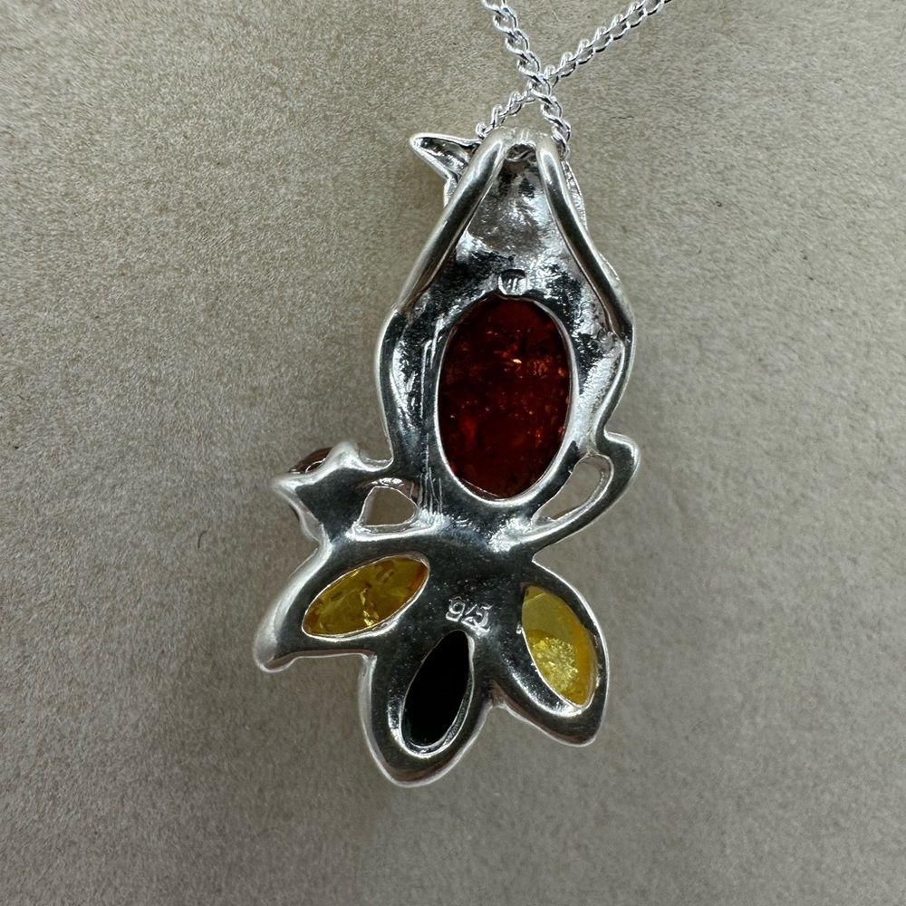 Multi Color Amber and Silver Bird Pendant on Silver Chain - Picture 4 of 9